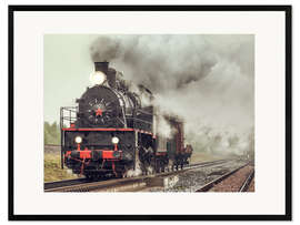 Impression artistique encadrée Locomotive à vapeur à pleine vitesse