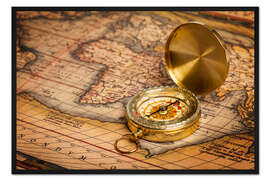 Gerahmter Kunstdruck Goldener Kompass