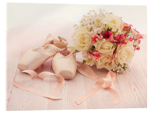 Quadro em acrílico Ballet shoes with bouquet