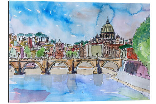 Quadro em plexi-alumínio Vatican Rome Italy Sunset On River Tiber With St Peter II