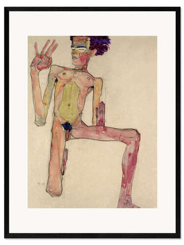 Plakat artystyczny premium w ramie Kneeling Nude Self-Portrait