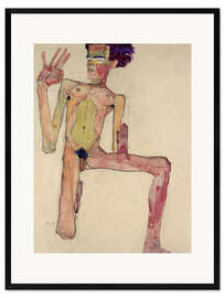 Ingelijste kunstdruk Kneeling Nude Self-Portrait