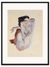 Gerahmter Kunstdruck Frau in kauernder Haltung