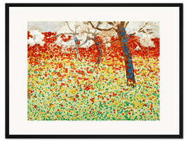 Gerahmter Kunstdruck Blumenwiese mit Bäumen