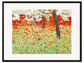 Impresión de arte enmarcada Flower meadow with trees