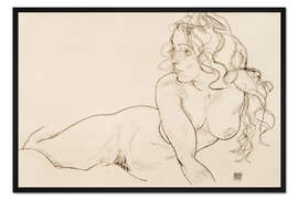 Gerahmter Kunstdruck Weiblicher Akt mit langem Haar