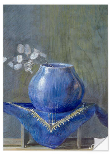 Naklejka na ścianę Still Life with Lunaria in Blue Vase