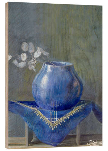 Trätavla Still Life with Lunaria in Blue Vase