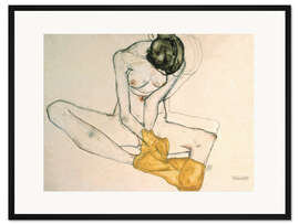Gerahmter Kunstdruck Sitzende mit gelbem Tuch - Egon Schiele