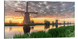 Aluminium print Kinderdjik Sunrise Windmills Holland