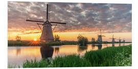 Foam board print Kinderdjik Sunrise Windmills Holland