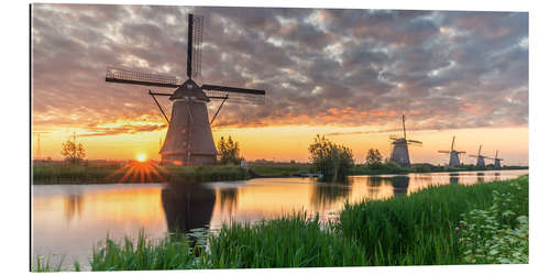 Tableau en plexi-alu Kinderdjik Sunrise Windmills Holland