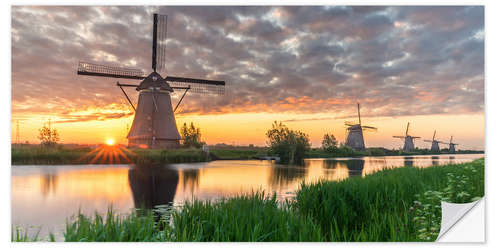 Selvklebende plakat Kinderdjik Sunrise Windmills Holland