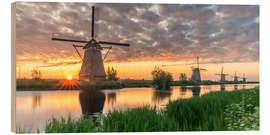 Wood print Kinderdjik Sunrise Windmills Holland