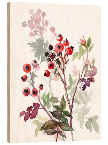 Wood print Rosehips