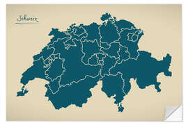 Wandsticker Schweiz Landkarte Modern Map Artwork Design