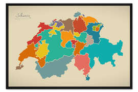 Gerahmter Kunstdruck Schweiz Landkarte Modern Map Artwork Design