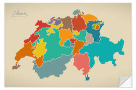 Wandsticker Schweiz Landkarte Modern Map Artwork Design