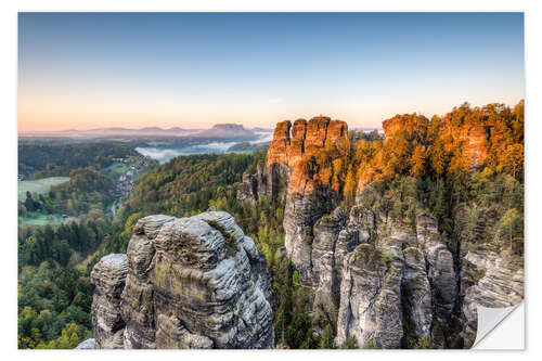 Selvklebende plakat Saxon Switzerland in the morning