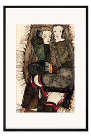 Gerahmter Kunstdruck Zwei Mädchen auf einer Decke mit Fransen