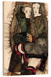 Tableau en bois Two Girls on a Fringed Blanket