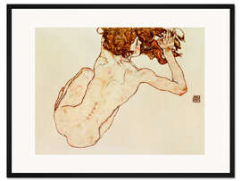 Gerahmter Kunstdruck Kauernder Rückenakt