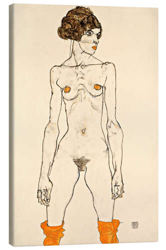 Quadro em tela Standing Female Nude with Orange Coloured Stockings