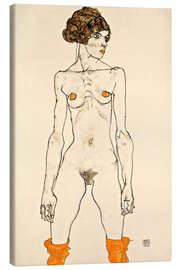 Tableau sur toile Fille nue debout aux bas orange - Egon Schiele