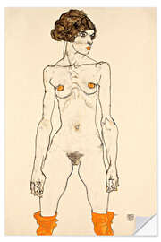 Selvklebende plakat Standing Female Nude with Orange Coloured Stockings
