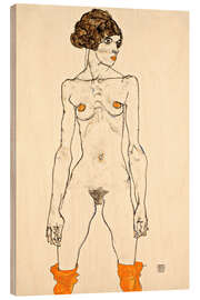 Trätavla Standing Female Nude with Orange Coloured Stockings