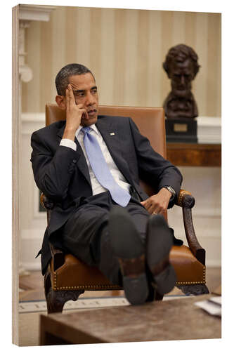 Wood print President Barack Obama in the Oval Office
