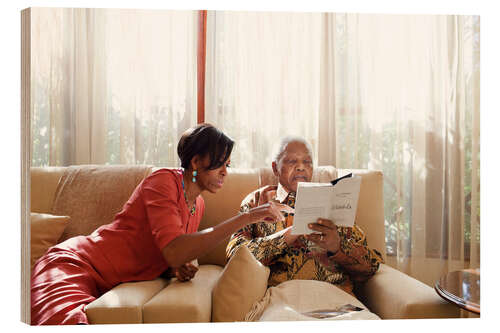 Holzbild Michelle Obama mit Nelson Mandela