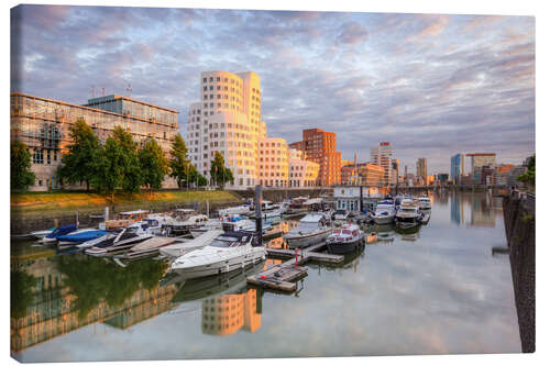 Leinwandbild Abendsonne im Medienhafen Düsseldorf