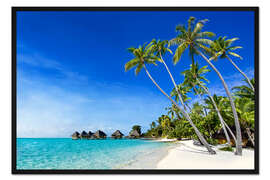 Gerahmter Kunstdruck Palmenstrand und Meer auf einer einsamen Insel in den Tropen