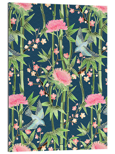 Quadro em plexi-alumínio bamboo birds and blossoms on teal