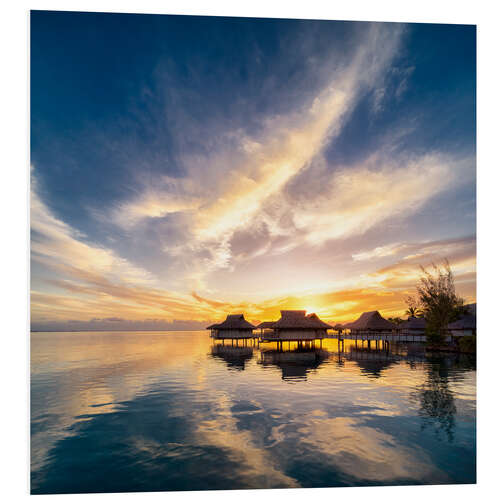 Foam board print Romantic sunset on a beach, French Polynesia