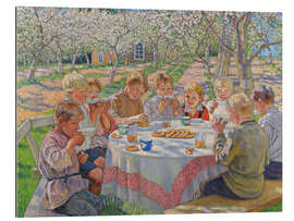 Gallery print Children group in the garden with flowering apple trees