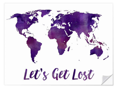 Selvklæbende plakat World map purple