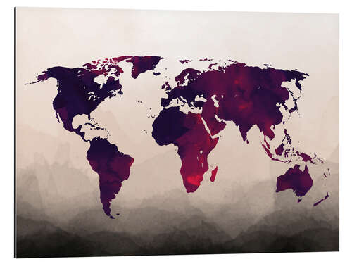 Aluminium print World Map Reddish Purple