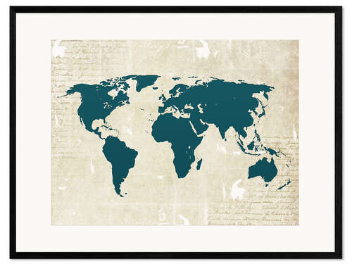 Framed art print Vintage Map Teal