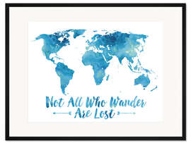 Gerahmter Kunstdruck Weltkarte in Blau