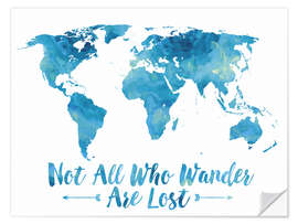 Muursticker World map in blue