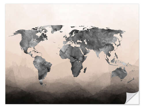 Muursticker Charcoal world map