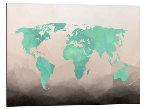 Aluminiumsbilde Mint Watercolor Map