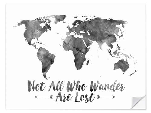 Muursticker Not all who wander are lost - wereldkaart