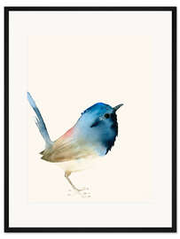 Gerahmter Kunstdruck Dunkelblauer Vogel