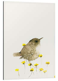 Magnettafel Zaunkönig und gelbe Blumen