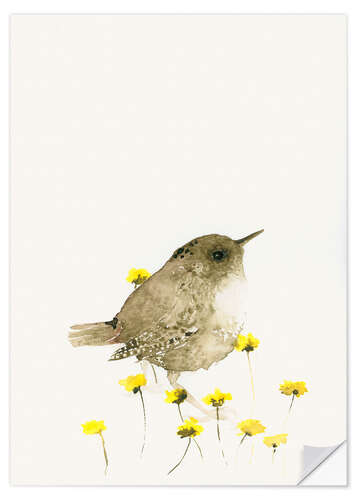 Wall sticker Wren amongst yellow flowers