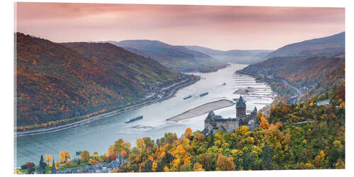 Acrylglasbild Burg Stahleck am Rhein im Herbst, Deutschland