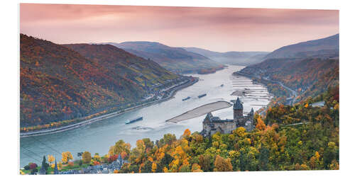 Foam board print Burg Stahleck on the river Rhine in autumn, Germany